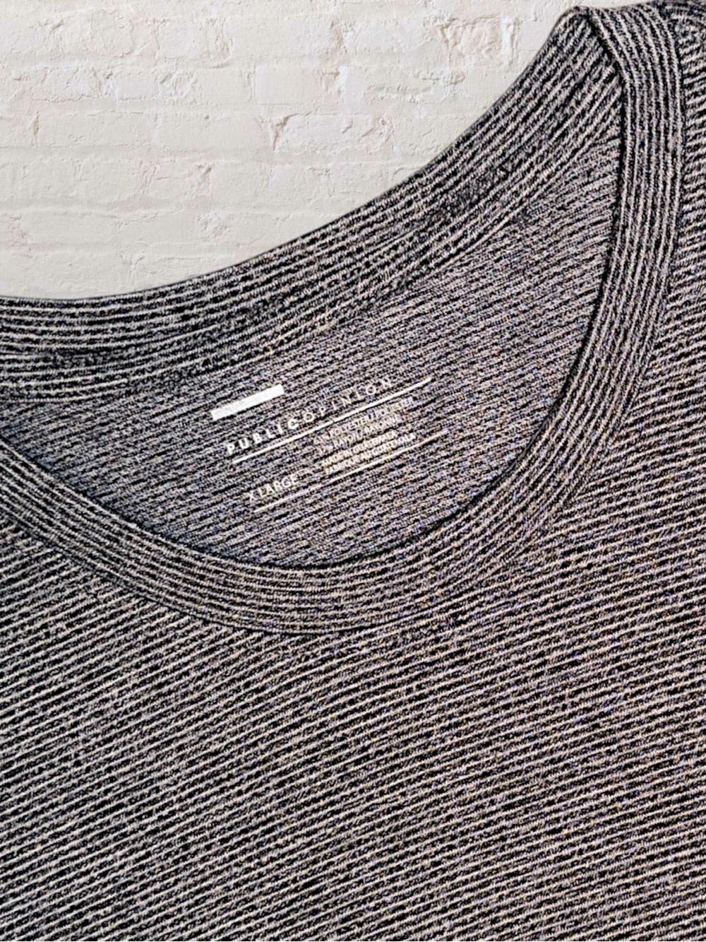 Public Opinion Mens Large Pocket T Shirt Brown Heather Stripe Crew Neck